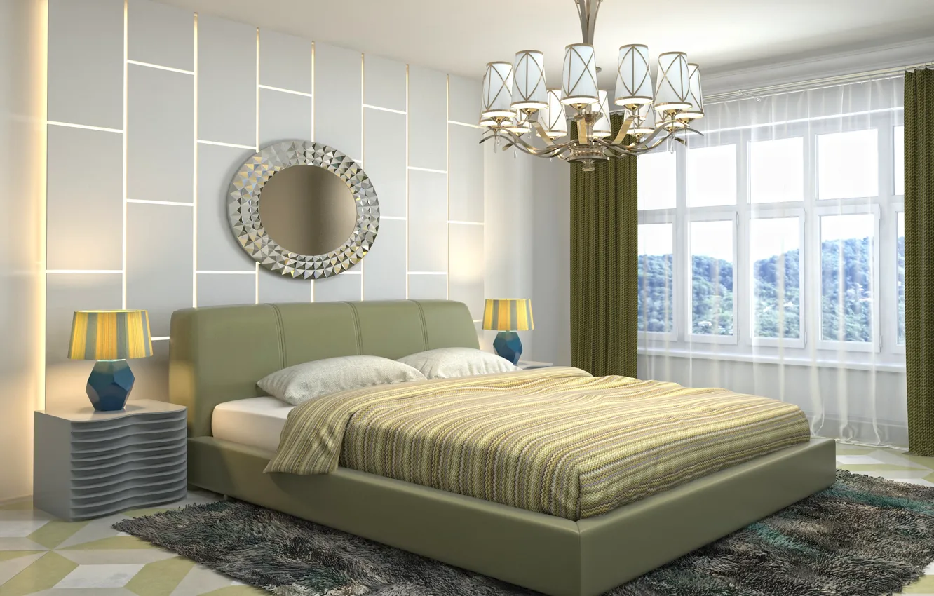 Photo wallpaper bed, interior, chandelier, bedroom, Stocker Number2