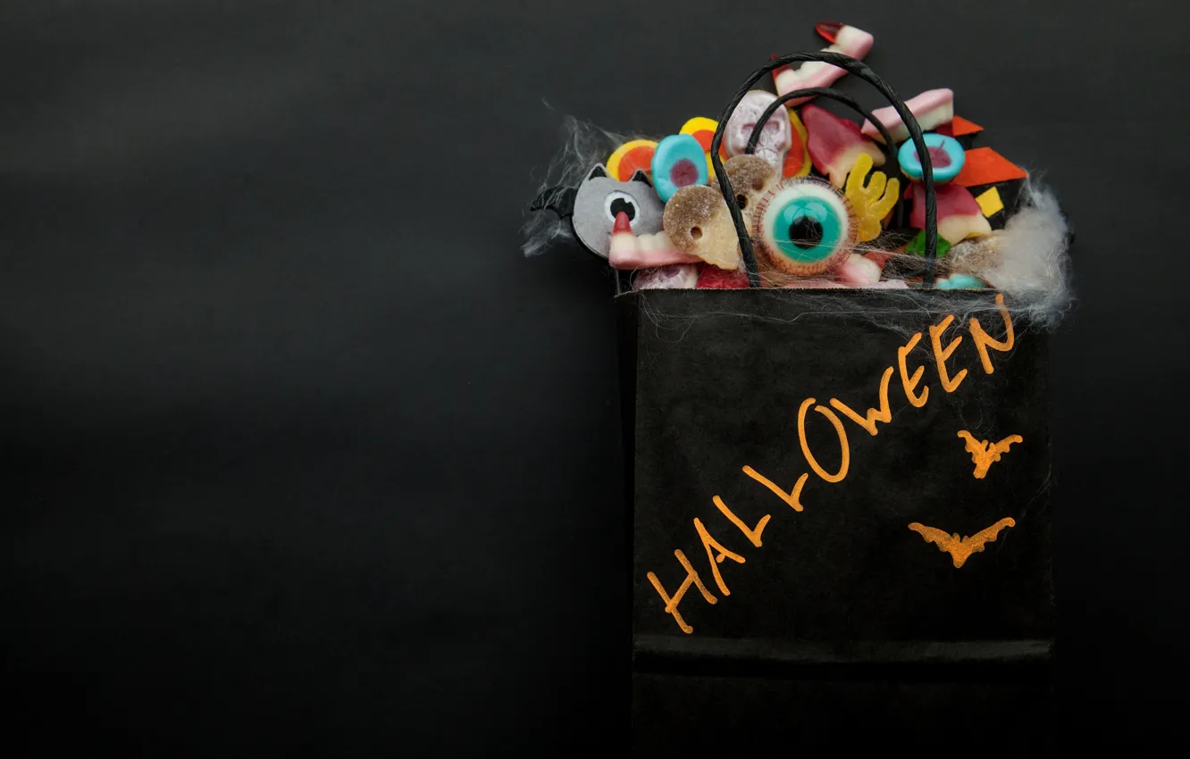 Photo wallpaper eyes, the dark background, holiday, the inscription, Halloween, mouse