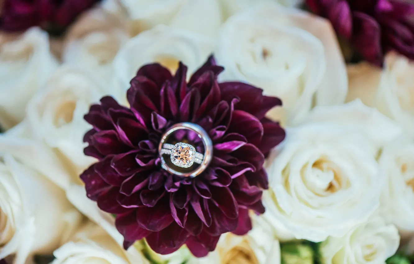 Photo wallpaper flowers, stone, bouquet, ring