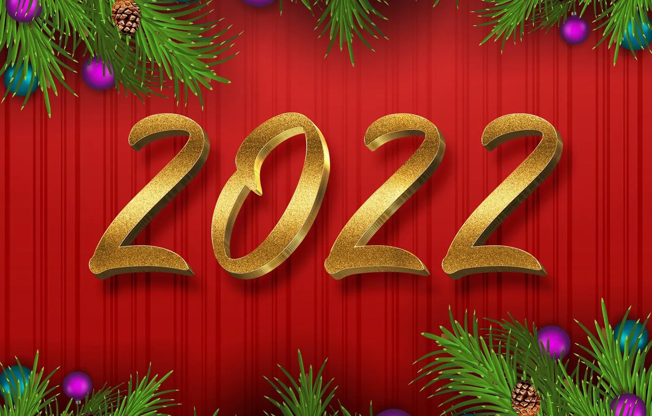 Photo wallpaper red, background, balls, figures, New year, decoration, new year, decor