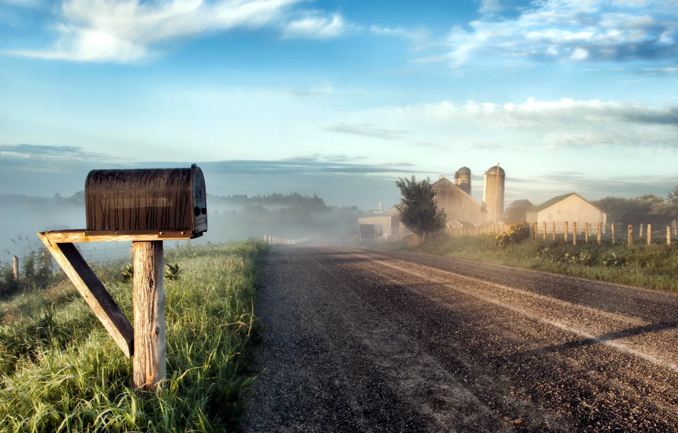 Photo wallpaper road, landscape, fog, morning