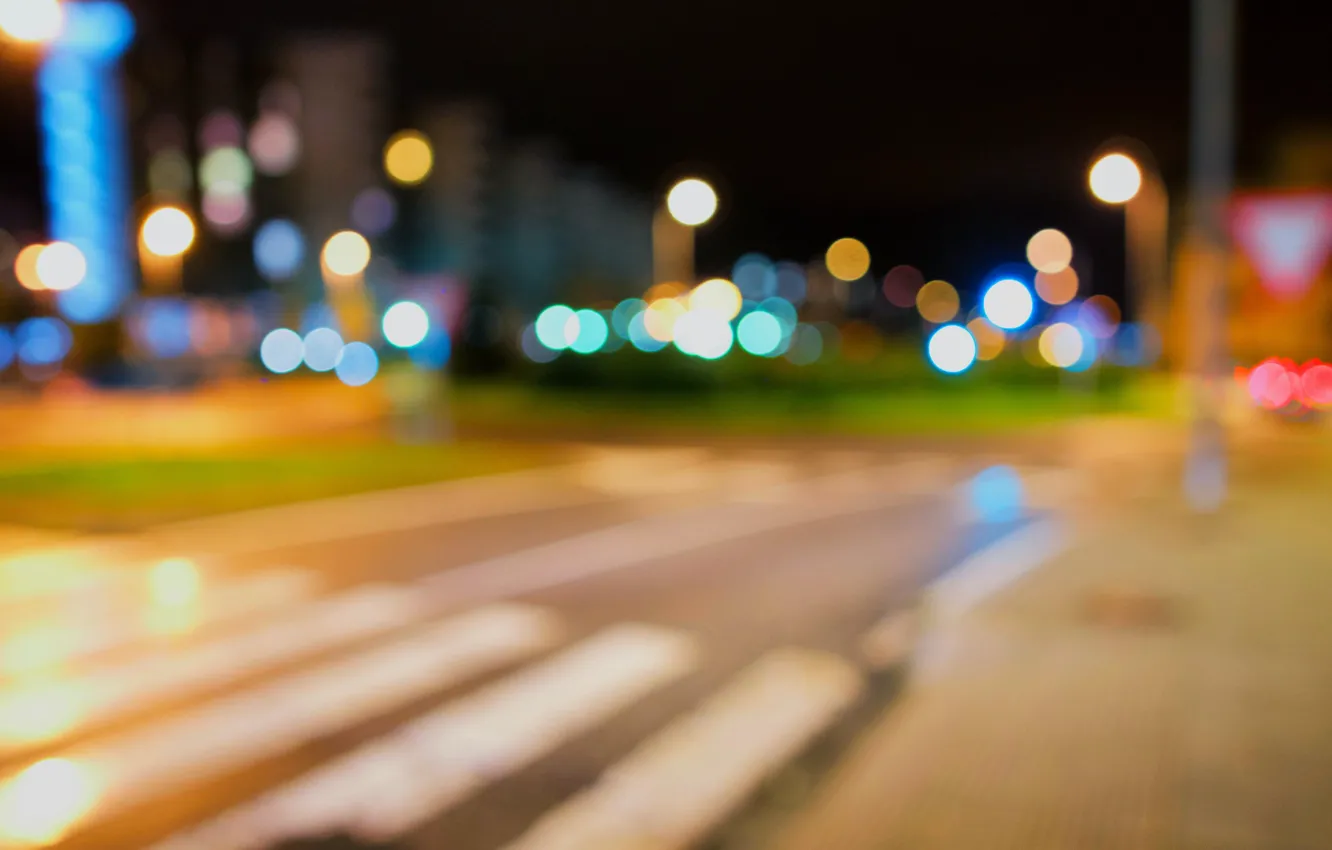 Photo wallpaper road, the city, lights, street, the evening, the transition, bokeh, bokeh