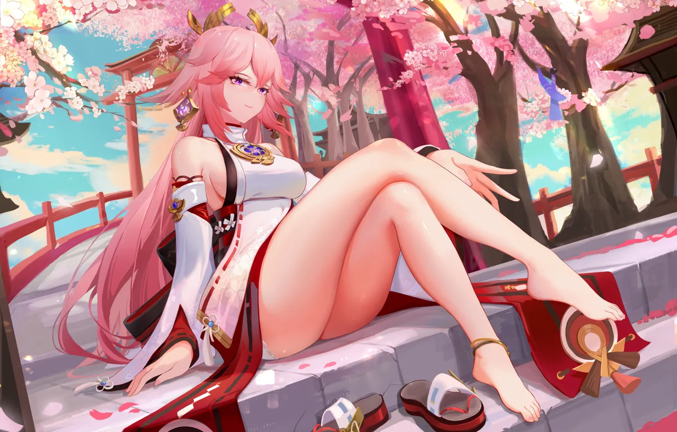 Photo wallpaper sexy girls, dampak genshin, yae miko genshin impact