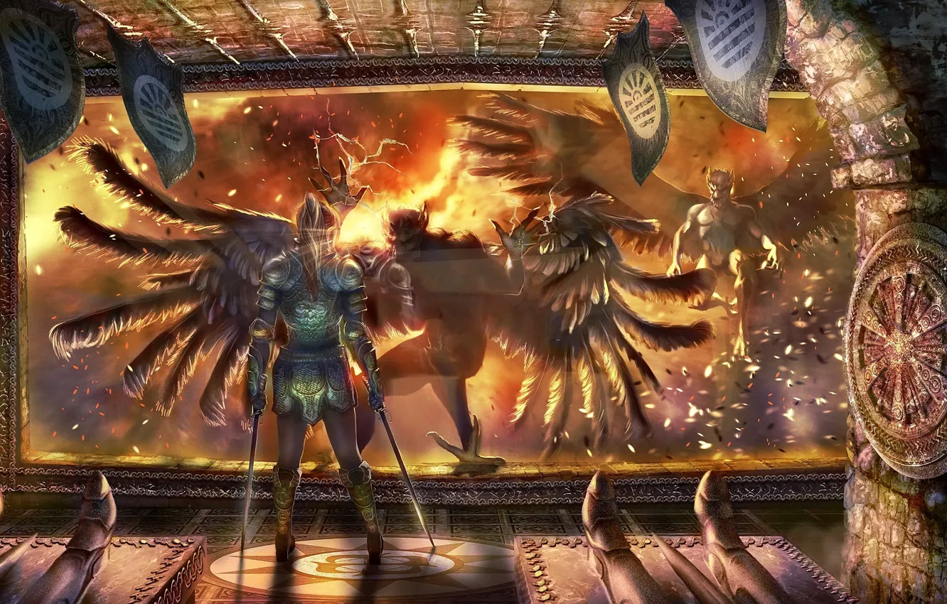 Photo wallpaper weapons, wings, the demon, window, art, the guardian, the room, MasterBo