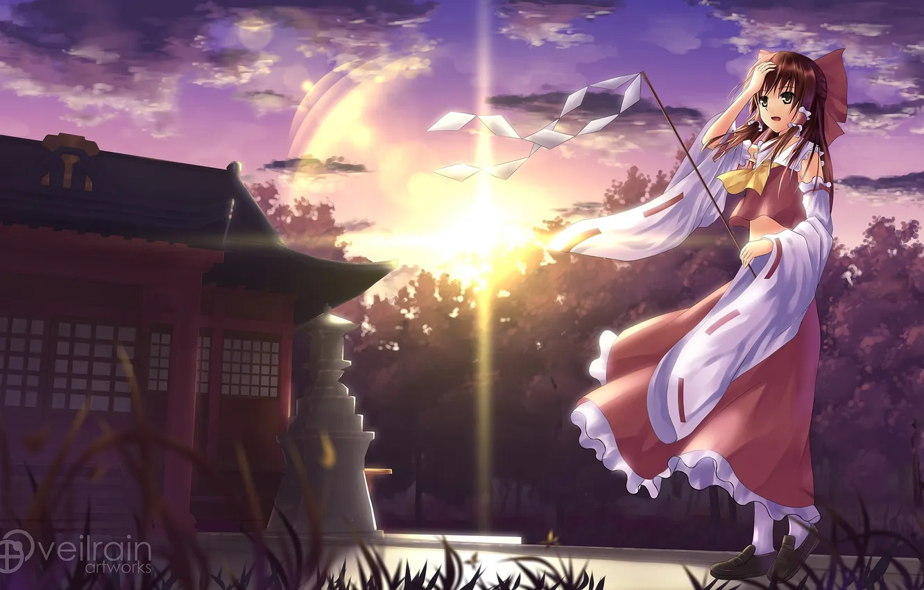 Photo wallpaper the sky, girl, the sun, clouds, trees, sunset, nature, home