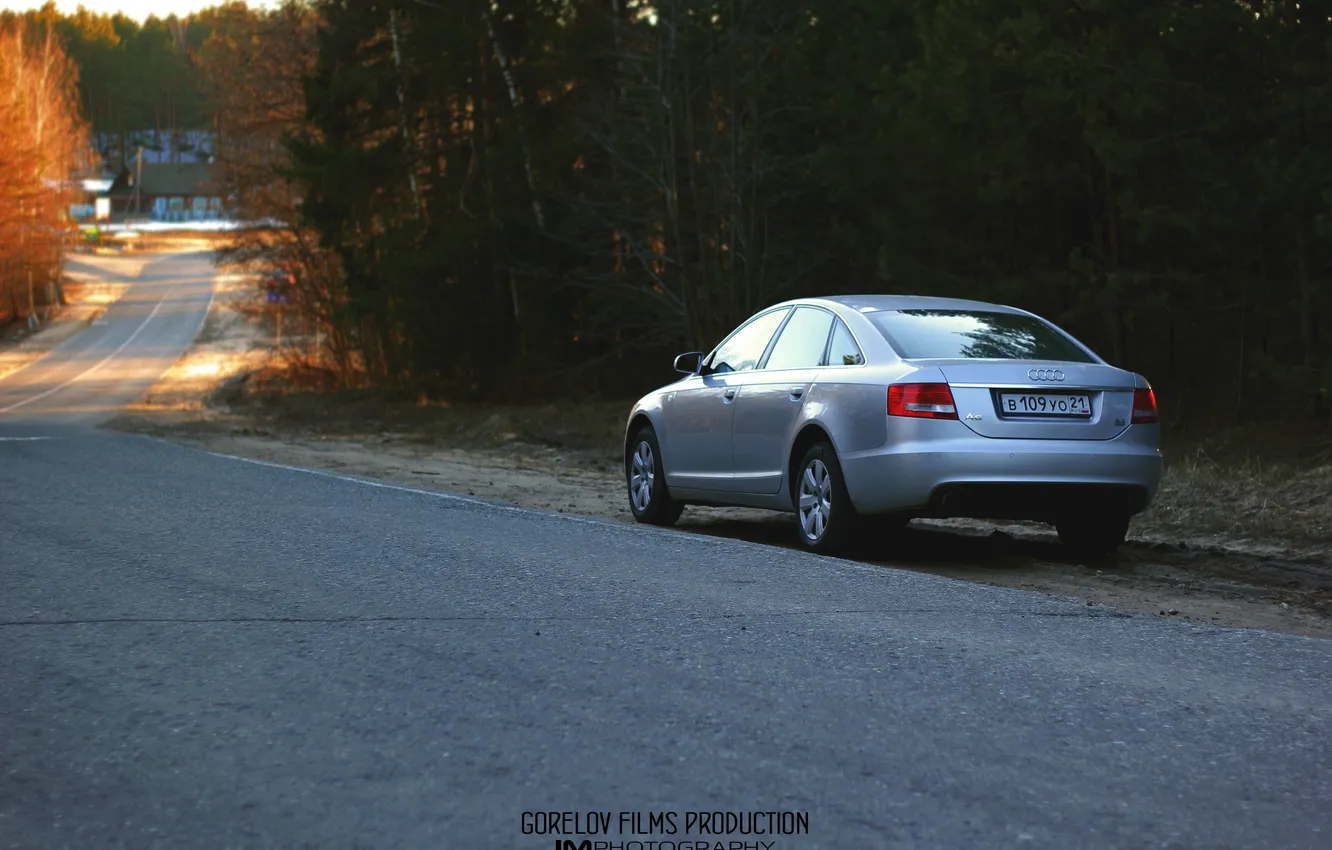 Photo wallpaper road, trees, Audi
