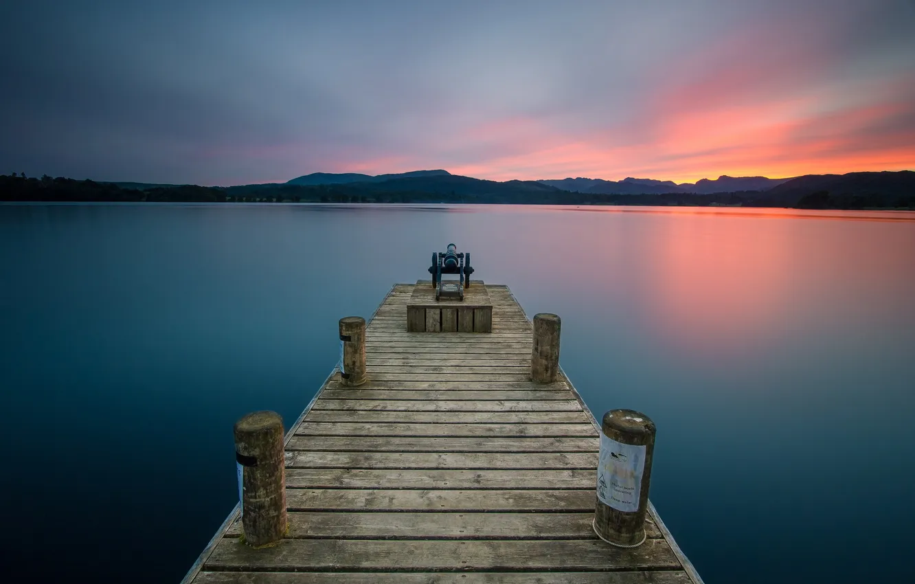 Photo wallpaper landscape, bridge, lake, gun