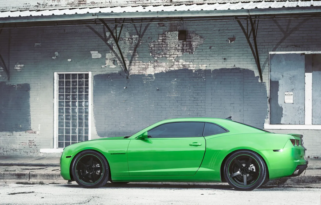 Photo wallpaper black, green, profile, green, wheels, Chevrolet, drives, black
