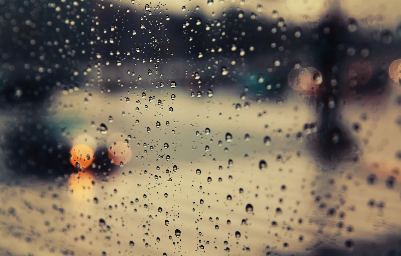 Photo wallpaper road, machine, drops, the city, rain, the evening, bokeh, blure