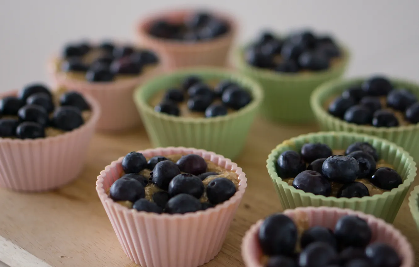 Photo wallpaper blueberries, dessert, cupcakes