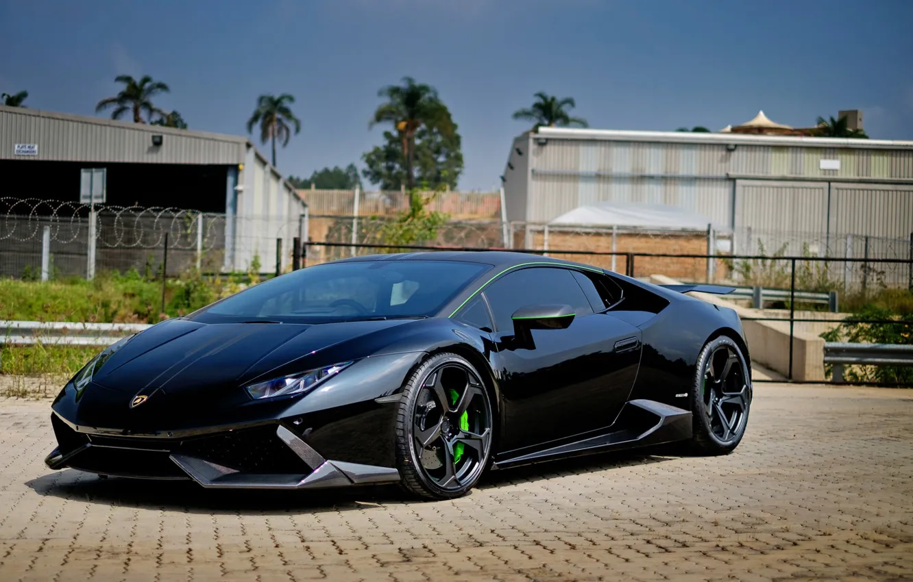 Photo wallpaper Lamborghini, Black, Wheels, Huracan