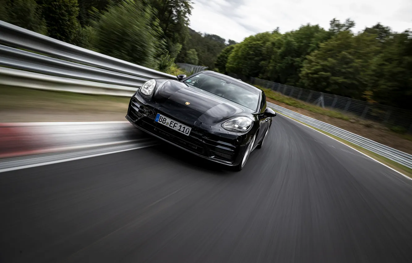 Photo wallpaper black, speed, Porsche, Panamera, The Nürburgring, 2020, Nordschleife, pre-series