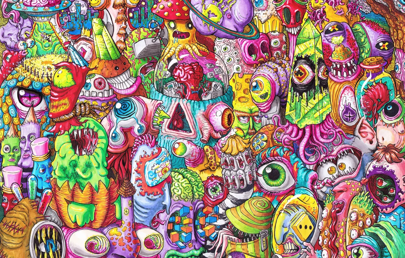 Photo wallpaper movement, monsters, acid, bright colors, monsters, monster, pandemonium, acid