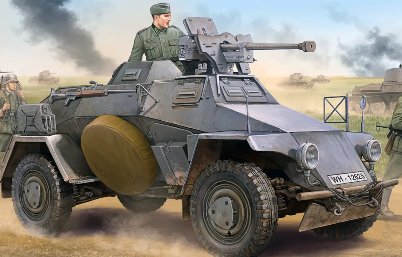 Photo wallpaper figure, art, 8 cm, Leichter Panzerspahwagen, Sd.Car.221, German light armored vehicle, Early version