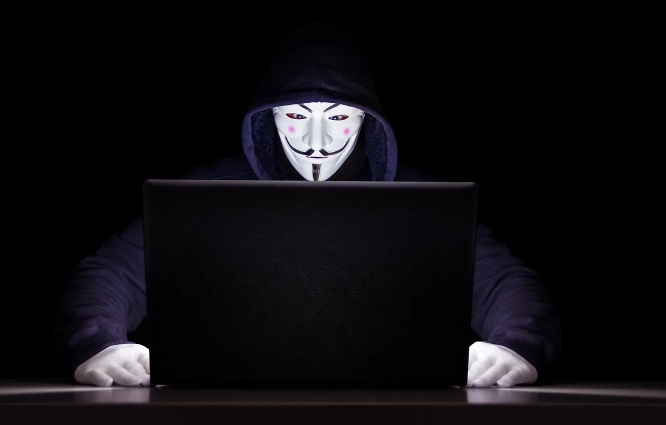 Photo wallpaper Laptop, Mask, Programmer, Hacker, Anonymous, Anonymous, Hacker, Mask