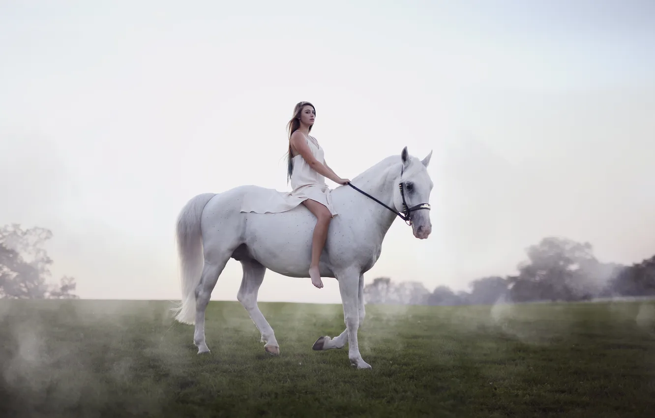 Photo wallpaper girl, nature, horse