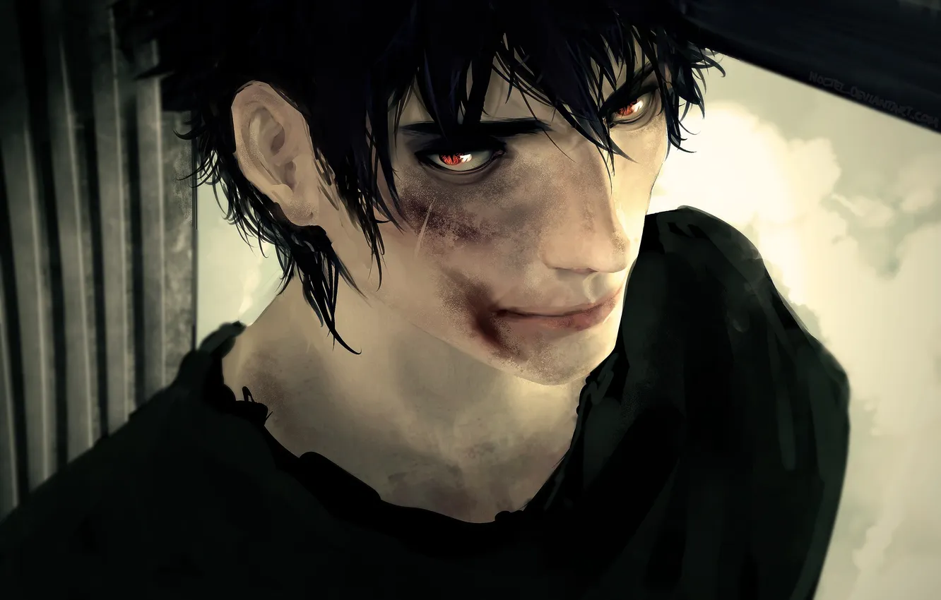 Photo wallpaper look, blood, guy, brunette