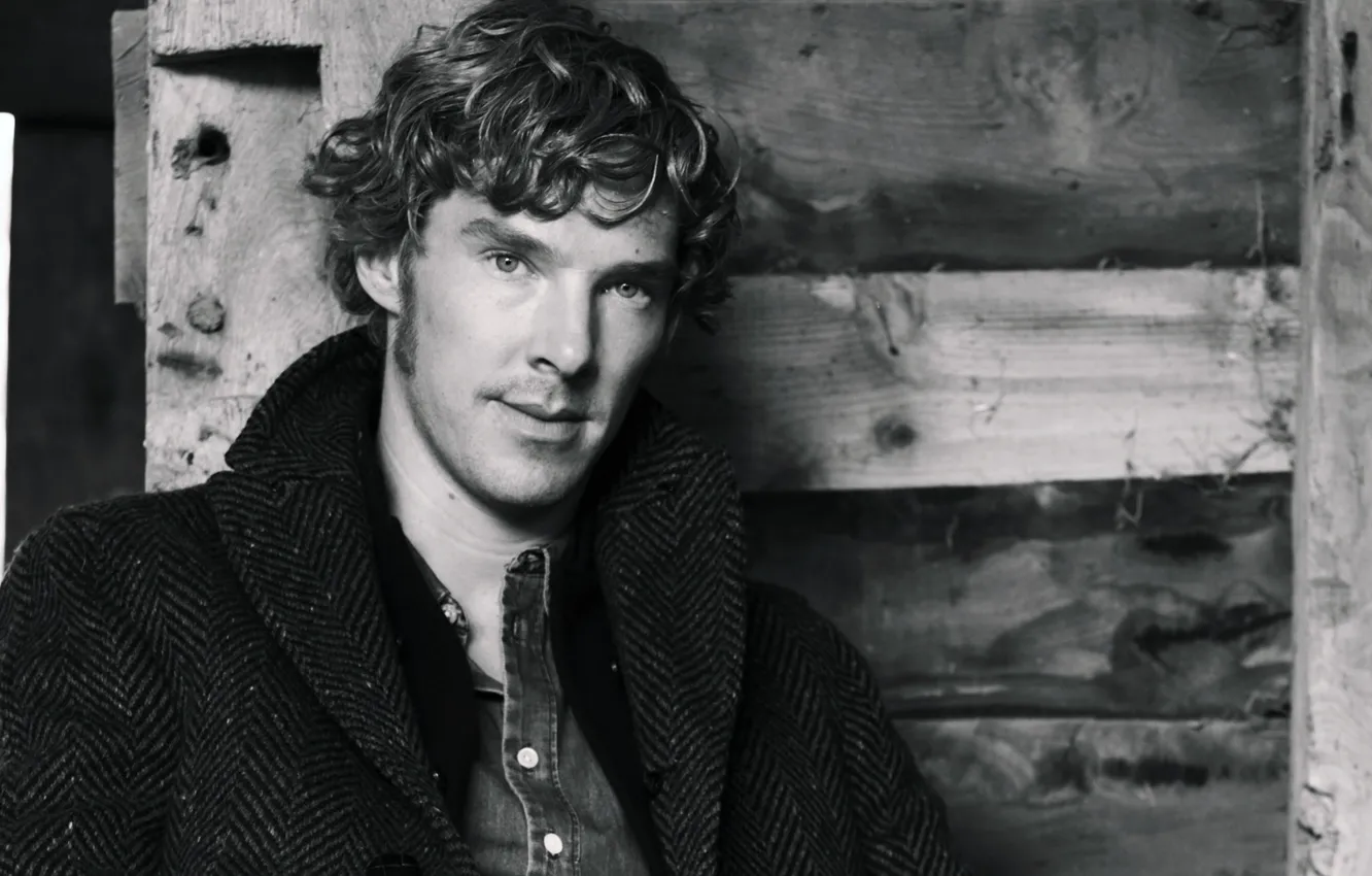 Photo wallpaper actor, Benedict Cumberbatch, Benedict Cumberbatch, British actor, black and white photo