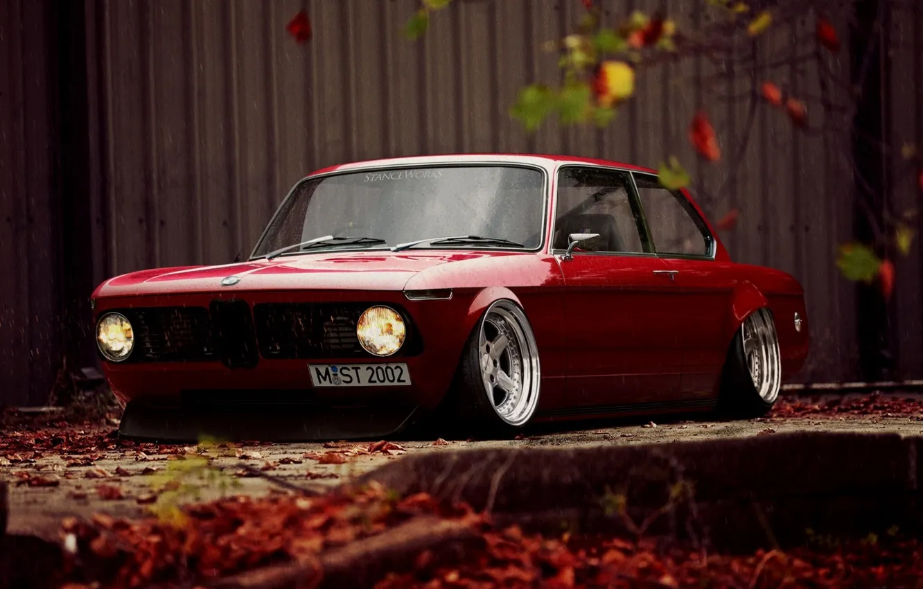 Photo wallpaper drops, retro, tuning, BMW, wet, BMW, stance