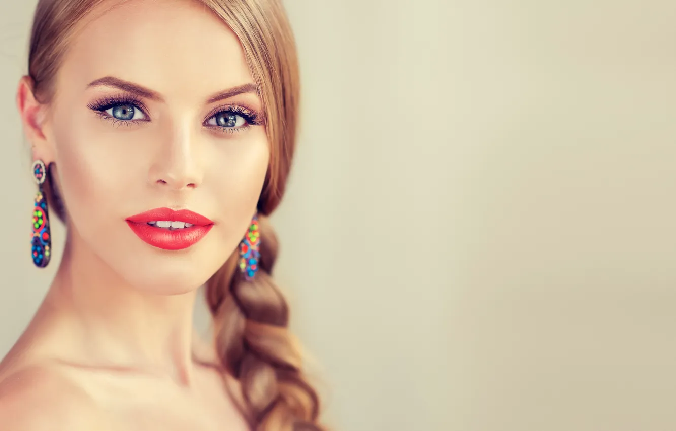 Photo wallpaper girl, portrait, makeup, braid, earrings, edwardderule