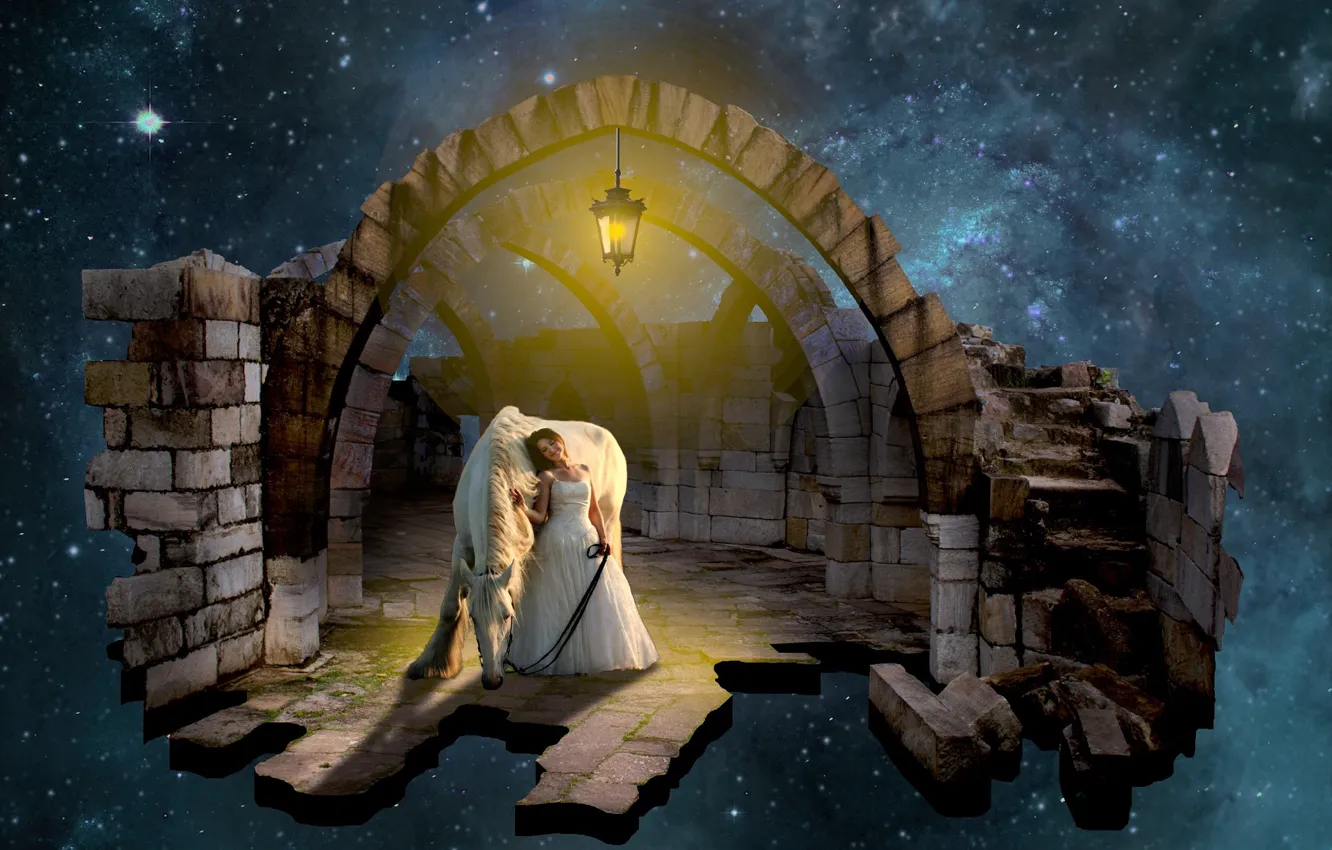 Photo wallpaper girl, space, arch