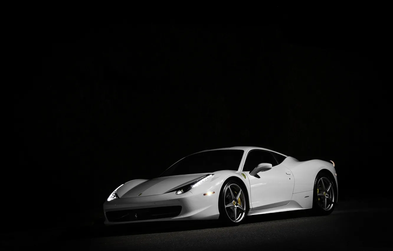 Photo wallpaper white, night, white, ferrari, Ferrari, front view, night, Italy