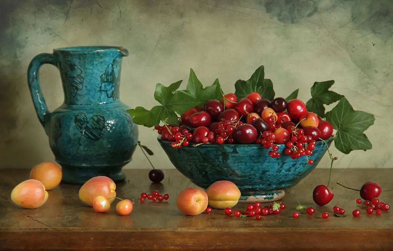 Photo wallpaper berries, pitcher, fruit, still life