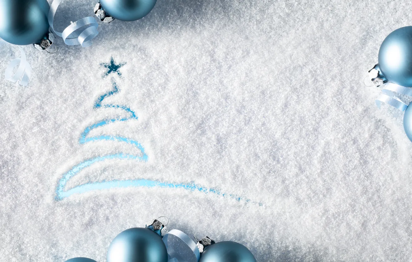 Photo wallpaper snow, decoration, balls, New Year, Christmas, Christmas, balls, winter