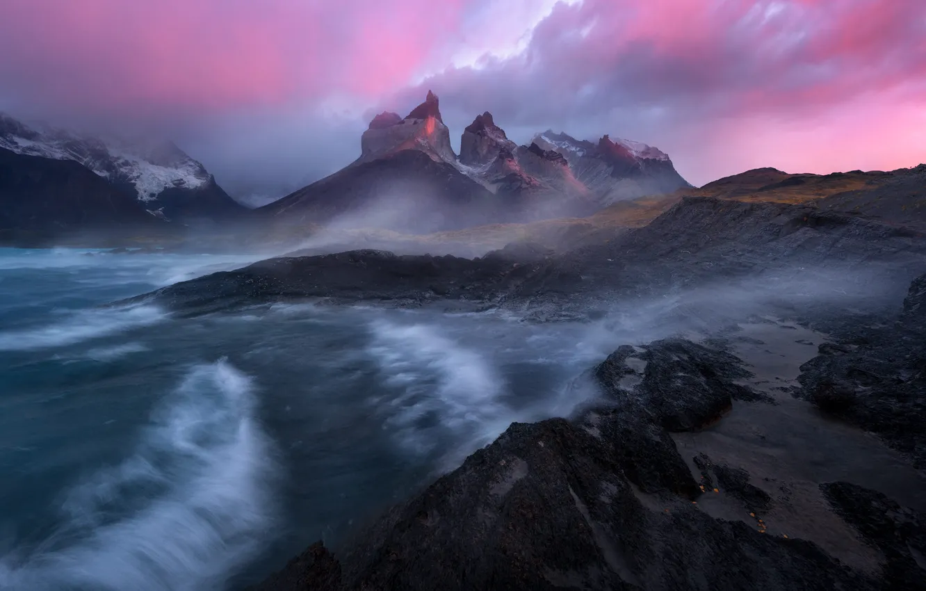 Photo wallpaper sea, mountains, stones, Andes