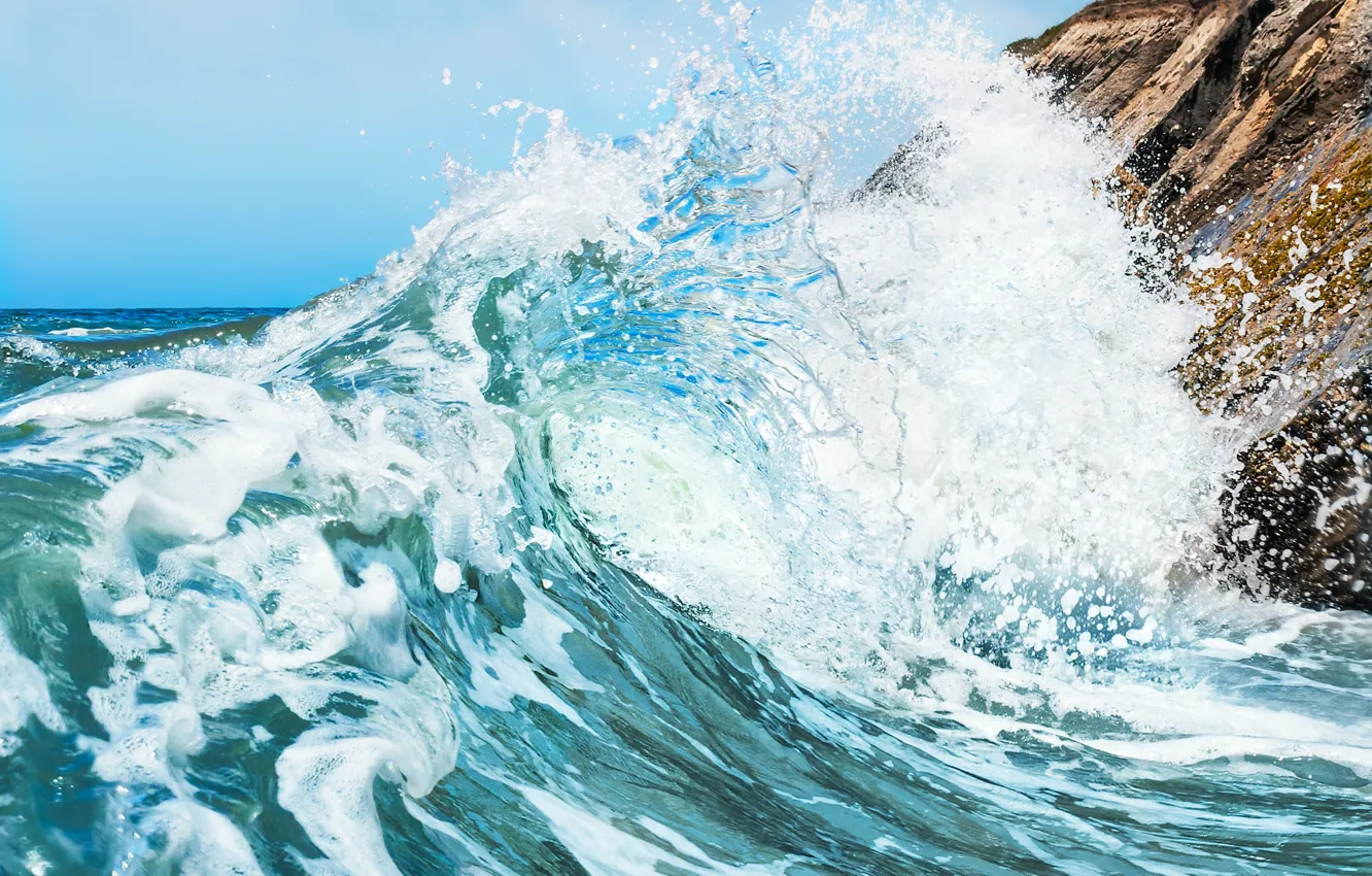 Photo wallpaper sea, water, squirt, the ocean, wave, sea, ocean, blue