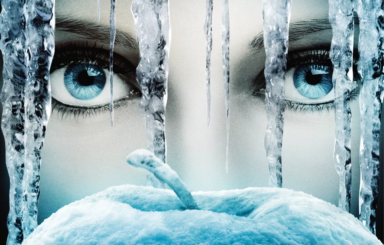 Photo wallpaper apple, ice, magic, close-up, woman, blue, blue eyes, series