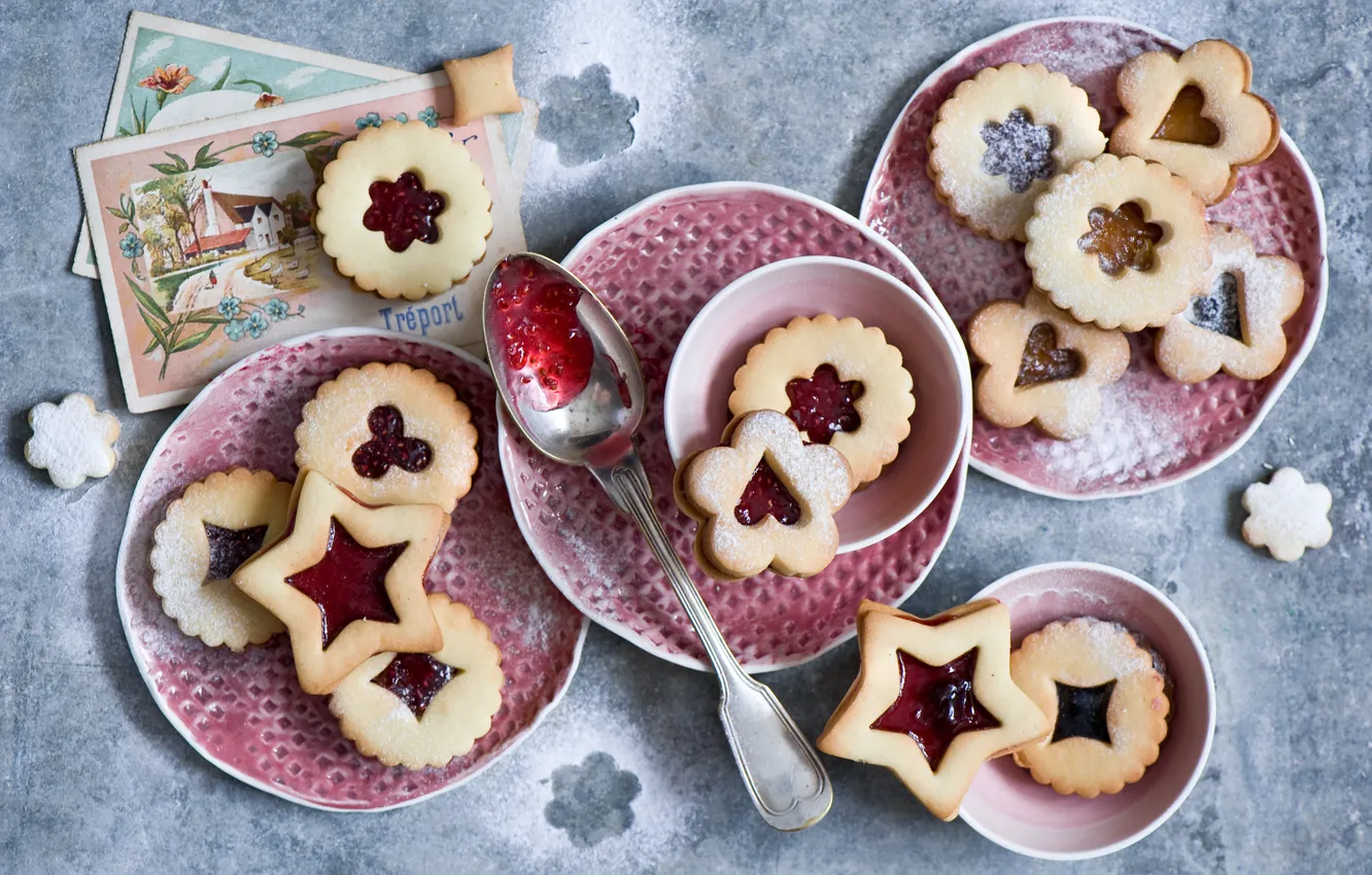 Photo wallpaper winter, cookies, Christmas, spoon, dishes, still life, holidays, jam