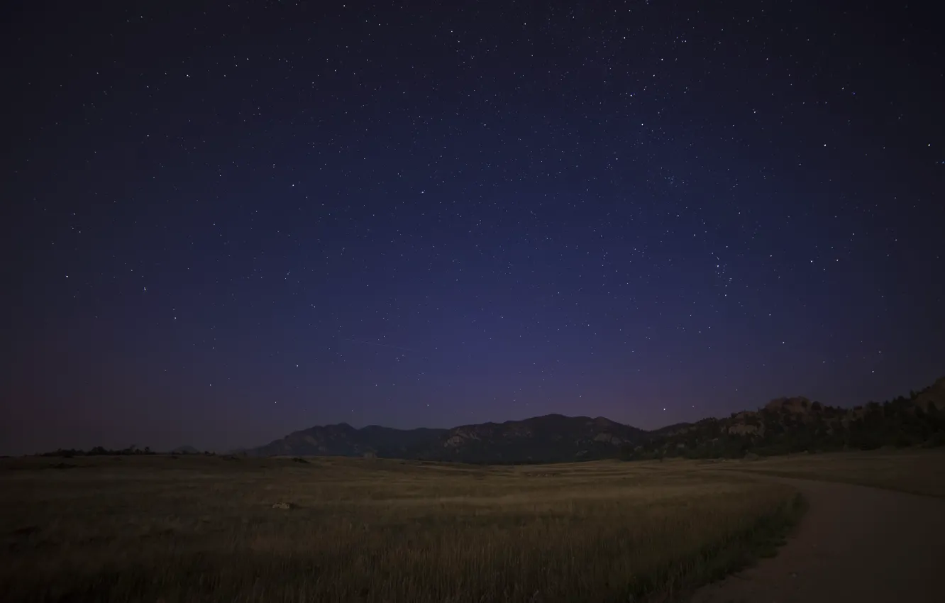 Photo wallpaper sky, field, night, stars, darkness