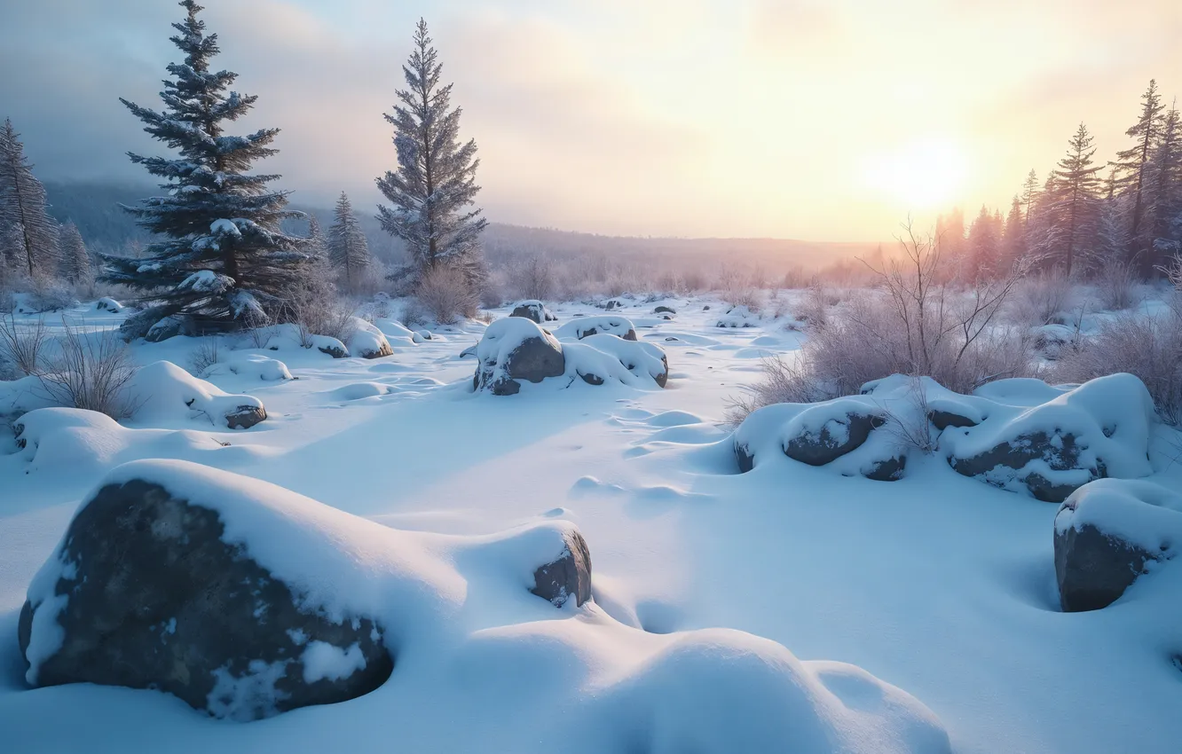 Photo wallpaper winter, forest, snow, trees, nature, forest, nature, winter