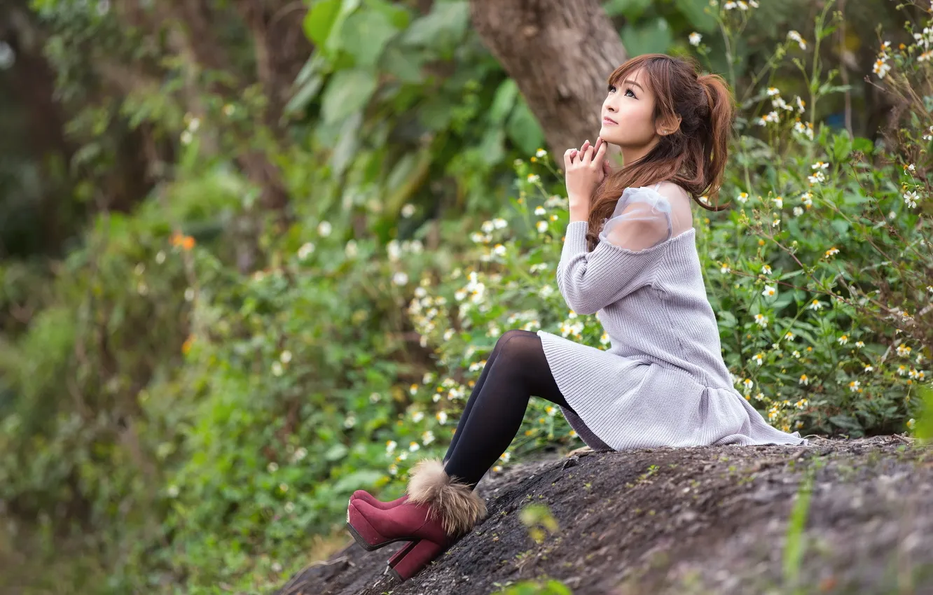 Photo wallpaper girl, nature, Asian