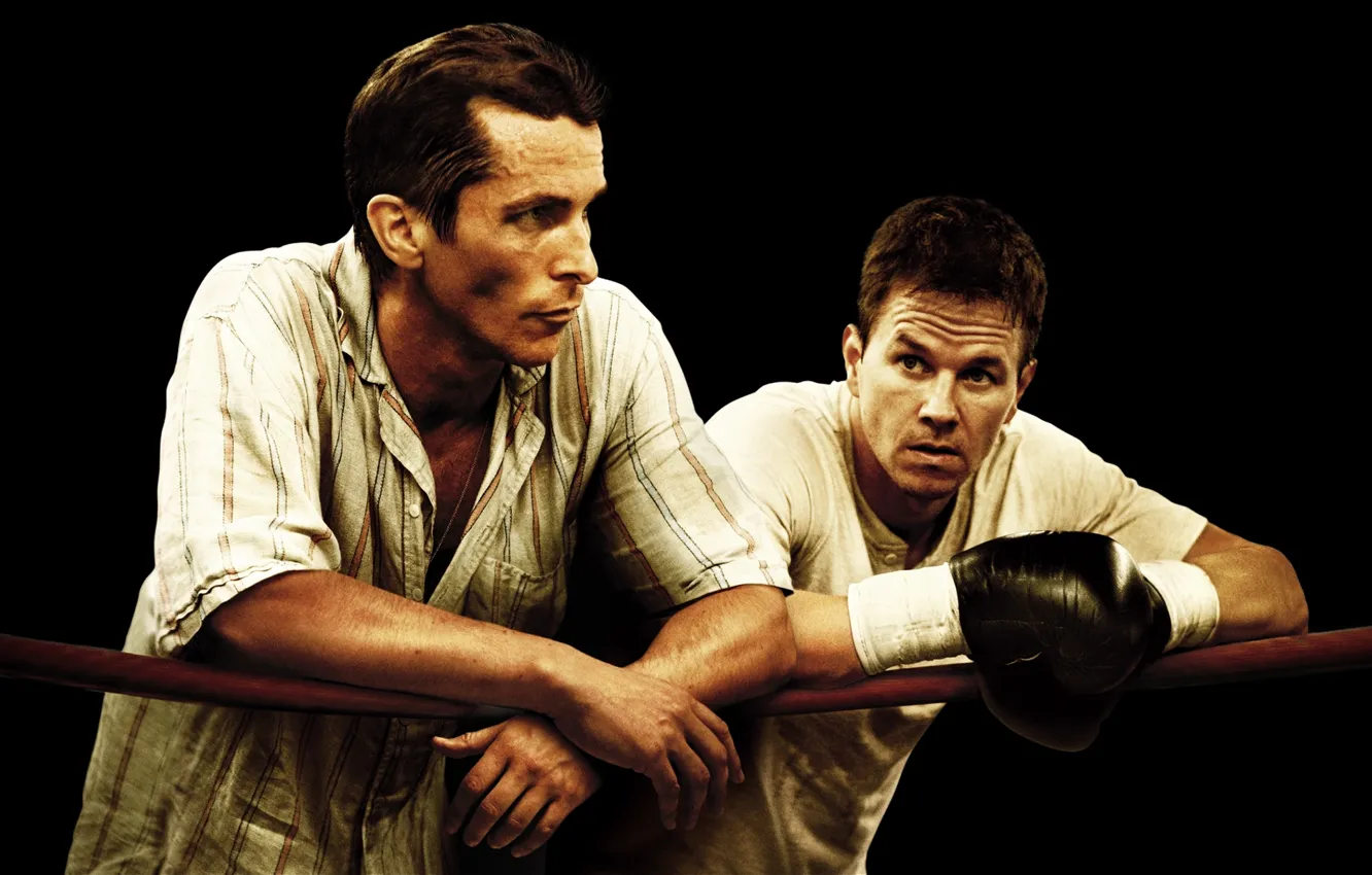 Photo wallpaper Boxing, gloves, the ring, ropes, black background, Fighter, poster, Mark Wahlberg