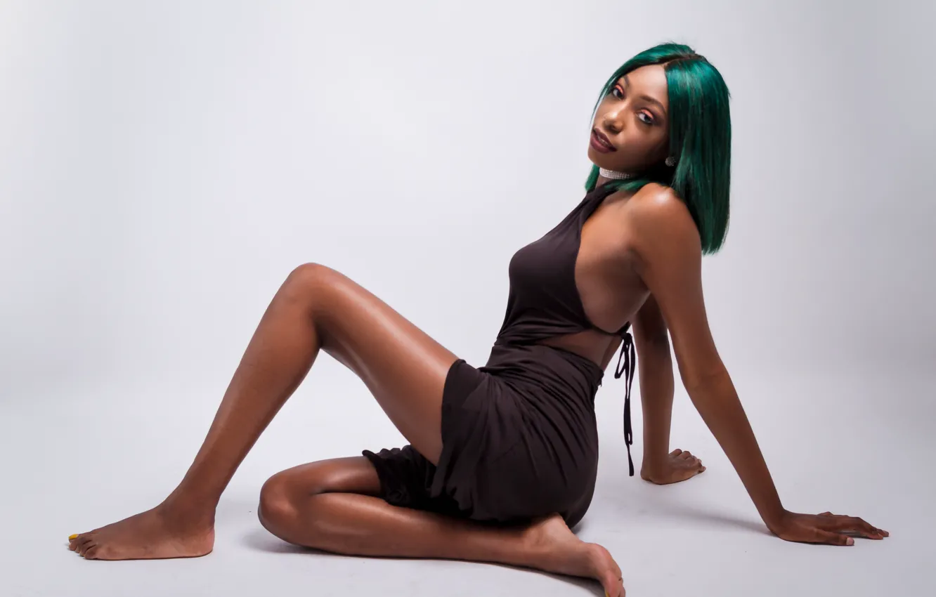 Photo wallpaper sweetheart, sexy, light background, green hair, sexy, cute, charming, green hair