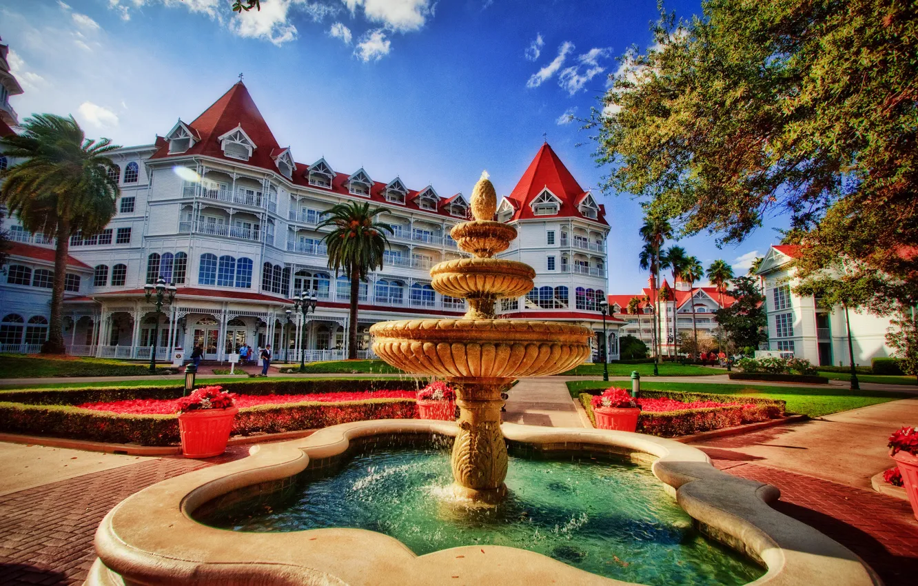 Photo wallpaper FL, fountain, resort, Florida, Walt Disney World, Disney world, Disney's Grand Floridian Resort, Windermere