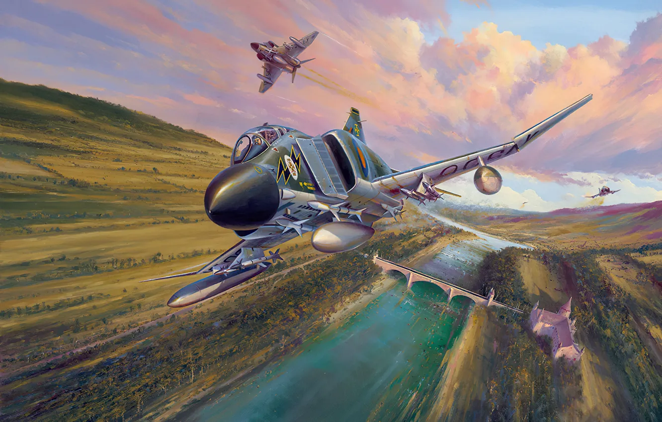 Photo wallpaper war, art, airplane, aviation, jet, F-4 Phantom