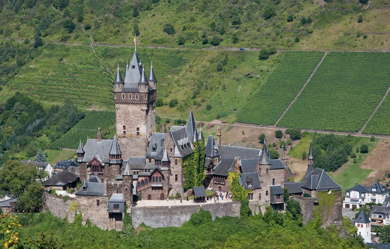 Photo wallpaper field, castle, Germany, Cochem, Reichsburg Cochem