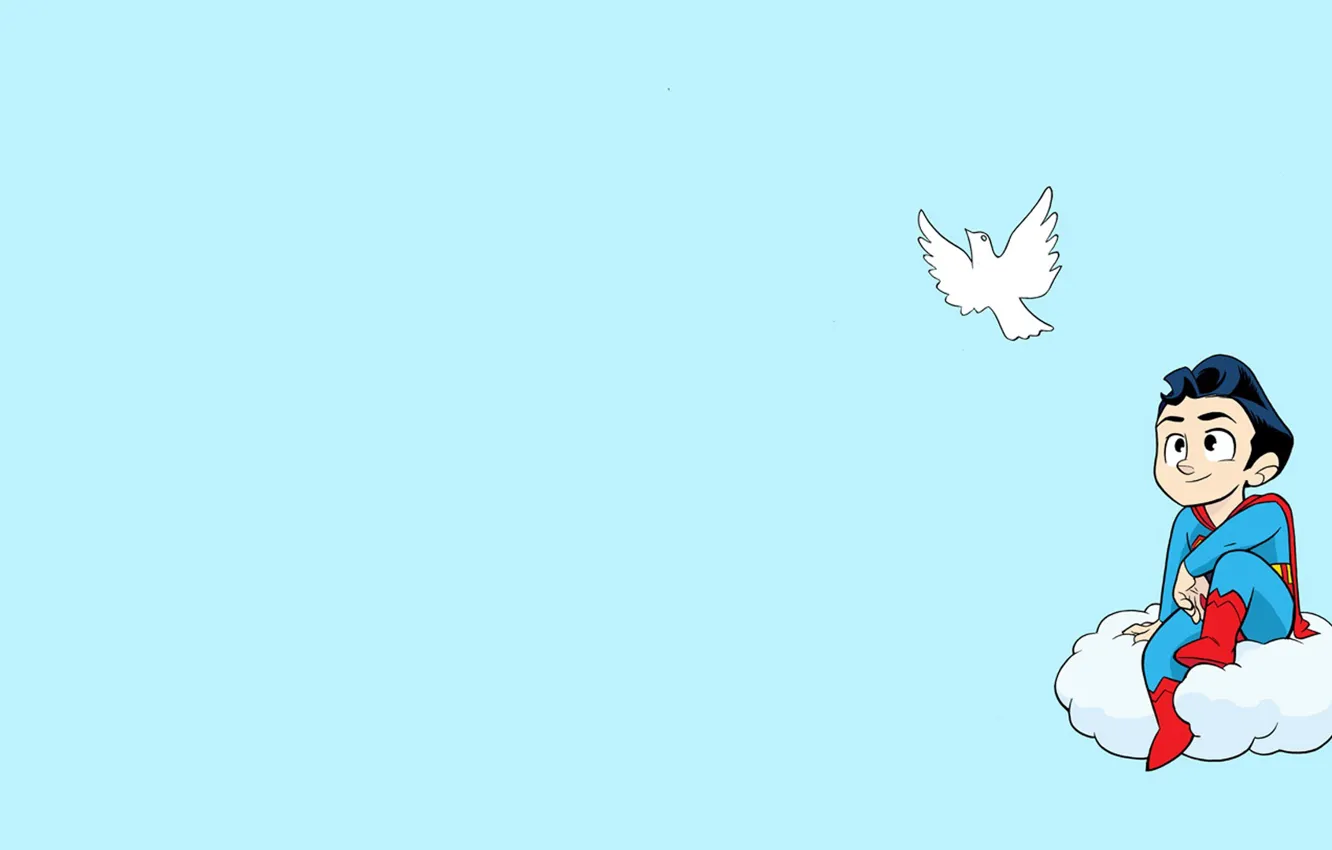 Photo wallpaper clouds, pigeons, comic, Superman