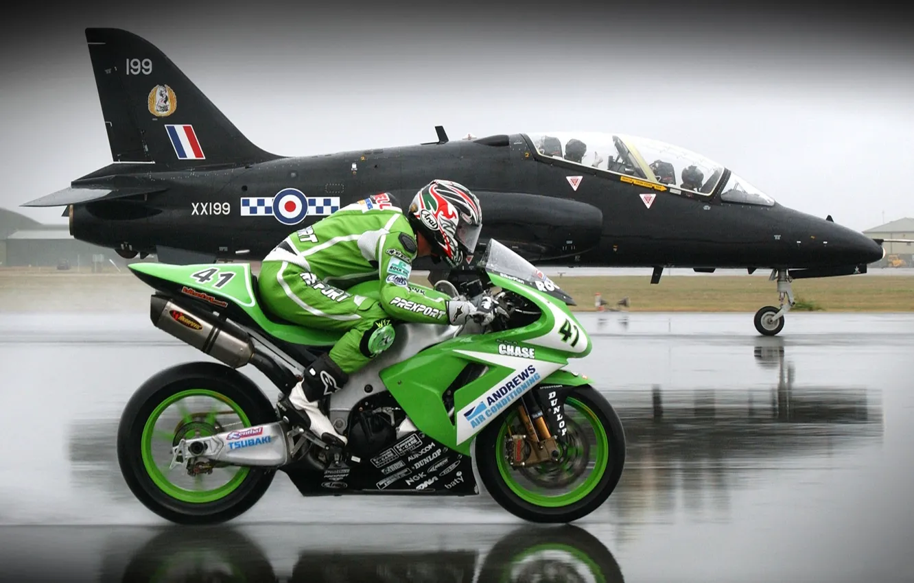 Photo wallpaper speed, motorcycle, the plane, on distillation, WFP