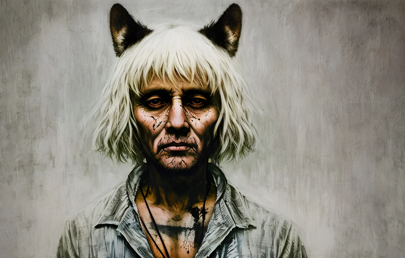 Photo wallpaper man, shirt, ears, wrinkles