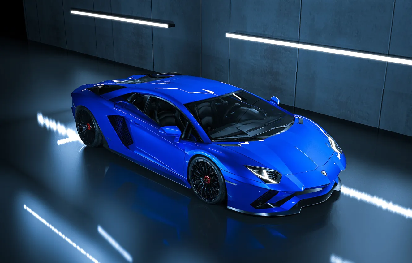Photo wallpaper Blue, Lamborghini, Machine, Car, Supercar, Aventador, Lamborghini Aventador, Supercar