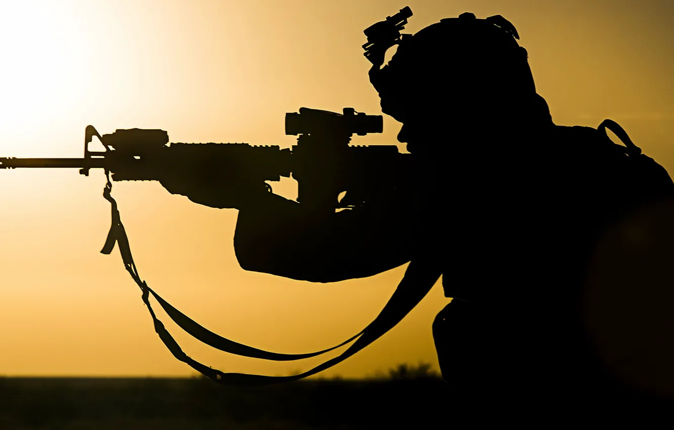 Photo wallpaper weapons, silhouette, soldiers