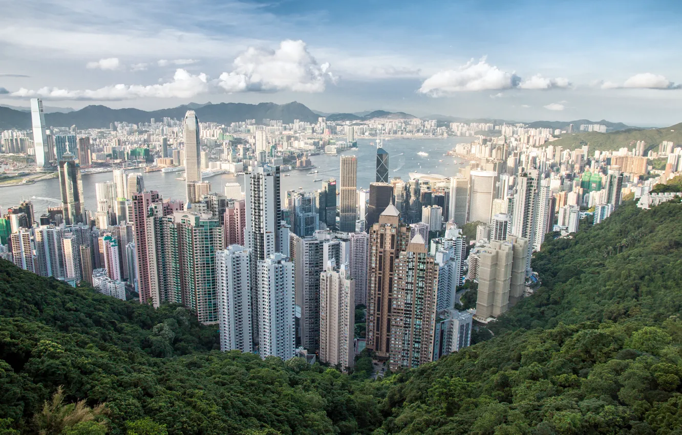 Photo wallpaper the city, mountain, skyscrapers, panorama, Hong Kong, Victoria Peak