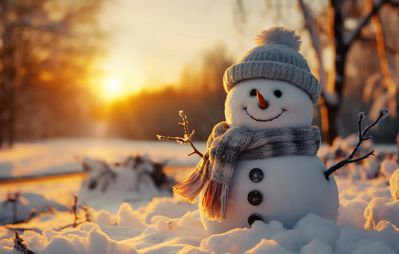 Photo wallpaper winter, snow, new year, Christmas, snowman, Christmas, winter, snow