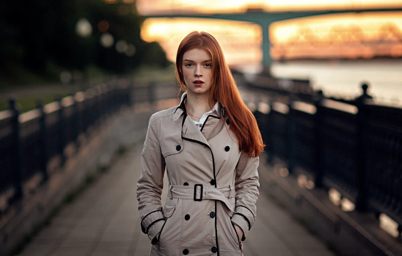 Photo wallpaper girl, long hair, photo, sunset, photographer, model, lips, face