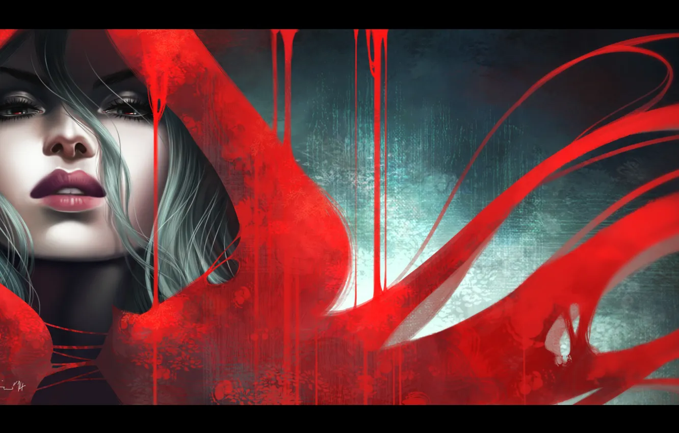 Photo wallpaper look, girl, red, art, hood, Cape