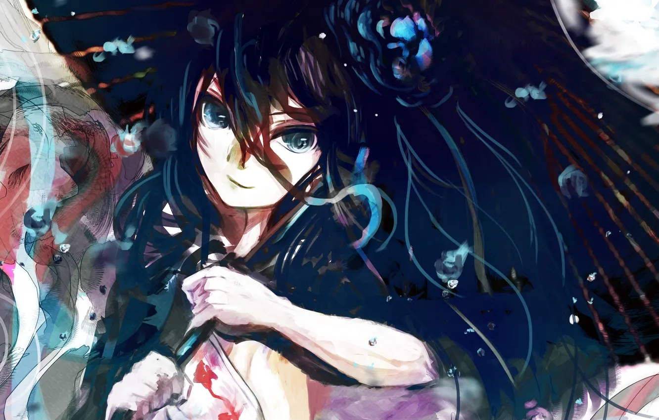Photo wallpaper girl, flowers, smile, umbrella, anime, art, jinichi